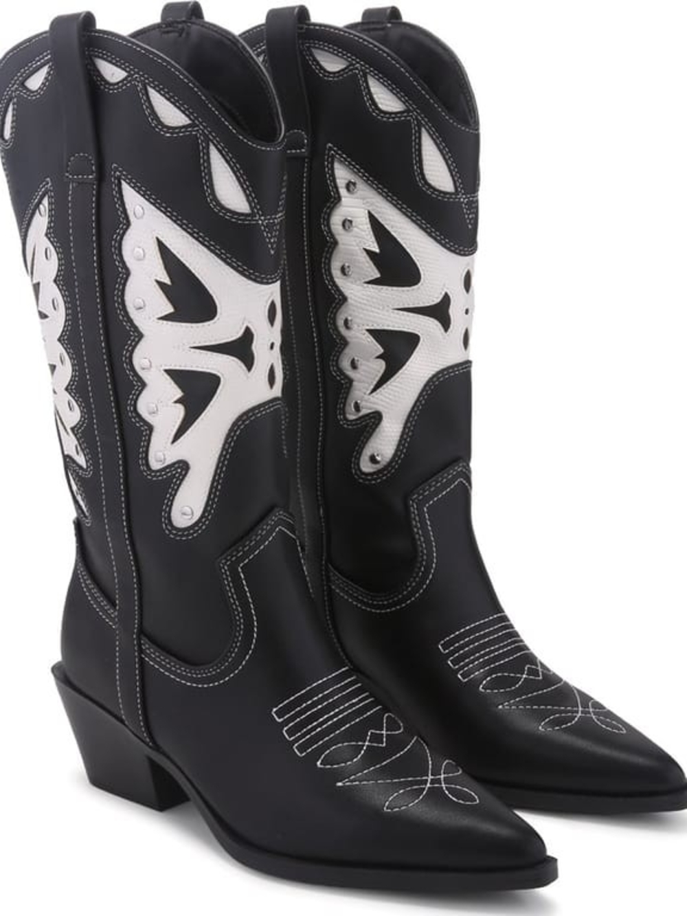 Madden Girl Black and White Western Knee-High Heeled Boots